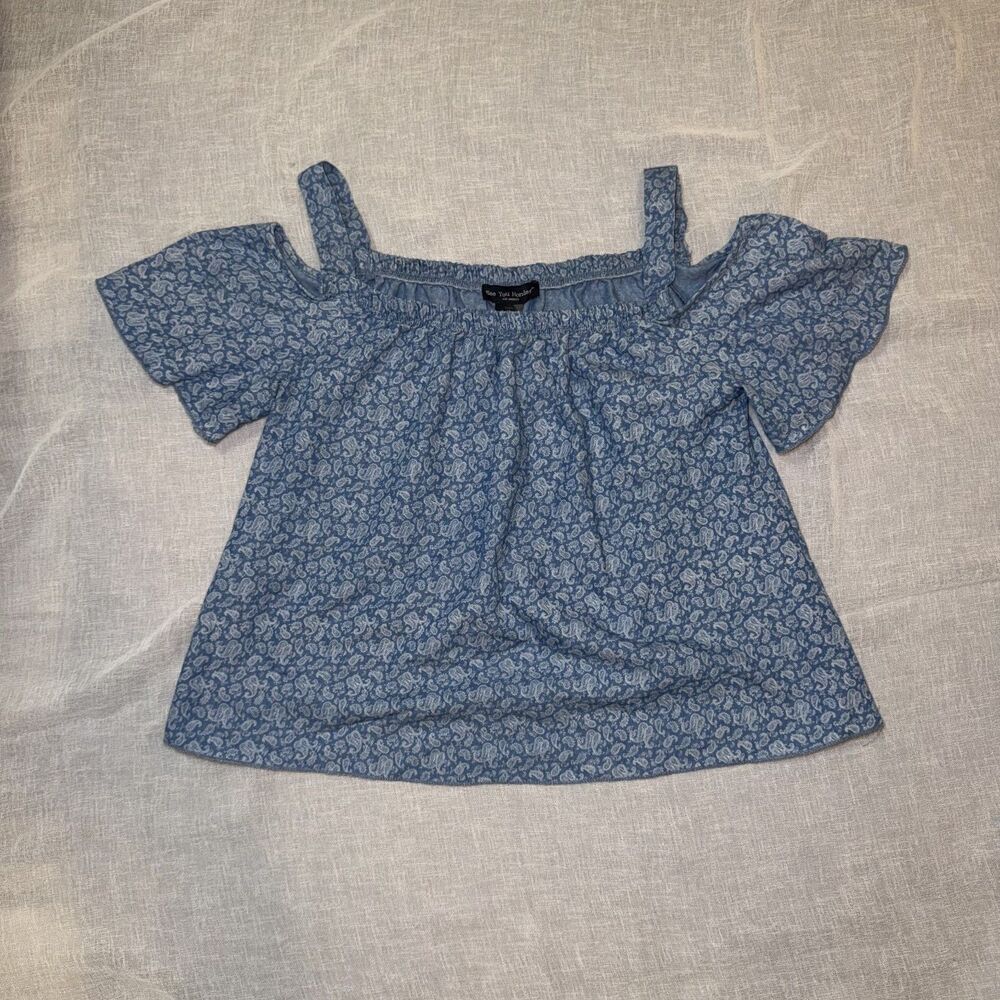 Blue Paisley Cold Shoulder Top Boho Blouse See You Monday Large